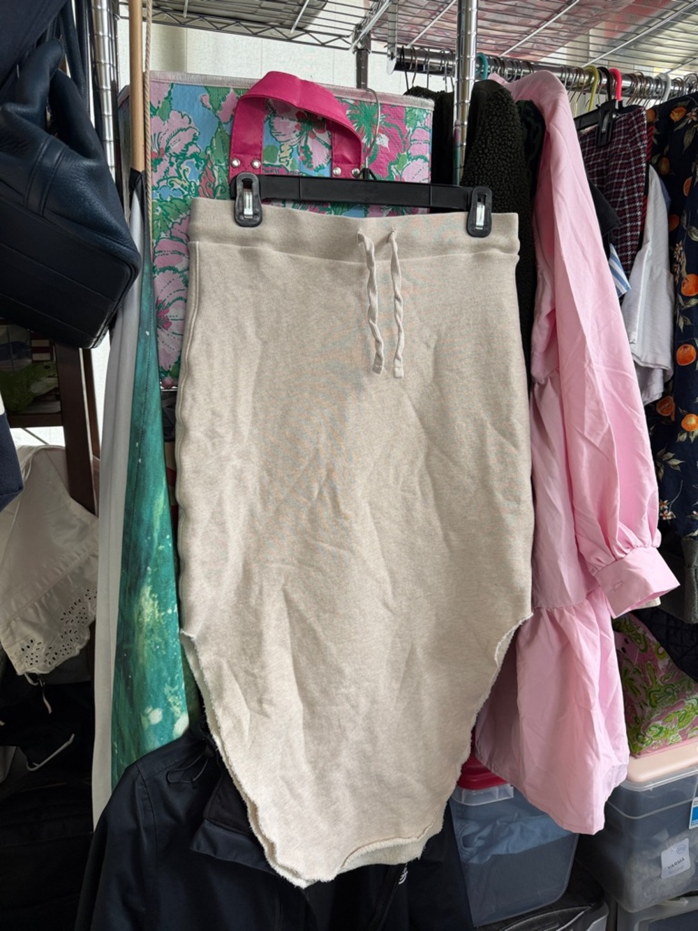 Frank & Eileen Asymmetrical Cream Knit Drawstring Skirt